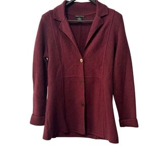 Deane & White Womens Burgundy 100% Wool Button Front Cardigan Jacket Small